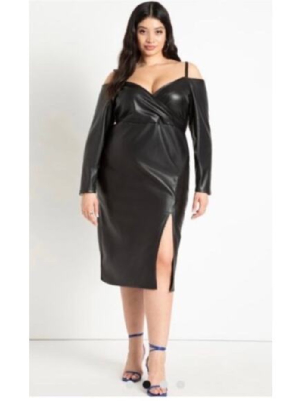 Eloquii Off the Shoulder Black faux Leather Dress sz22